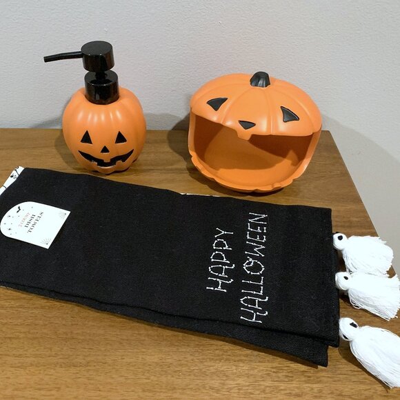 Target HYDE & EEK! Pumpkin SOAP PUMP Jack-O-Lantern SPONGE TRAY Halloween 2024 - Picture 1 of 6